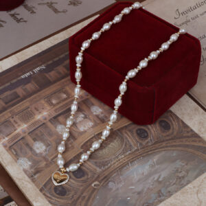 18k Gold-Filled Freshwater Pearl and Heart Pendant Necklace