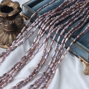 5-6mm Nucleus-Free Purple Biwa Natural Pearls String 40cm
