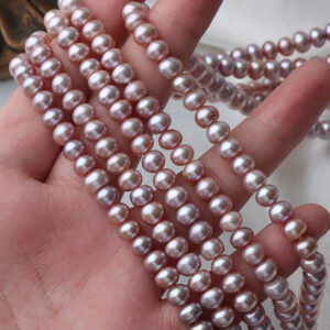 Hilo de perlas de agua dulce planas moradas sin núcleo de 5,5-6 mm