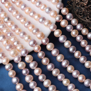 Hilo de perlas de agua dulce de color caramelo ovaladas sin núcleo de 5-6 mm