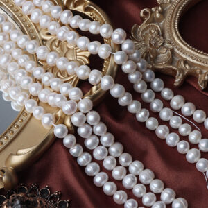 8mm Threaded Potato Freshwater Keshi Pearls String