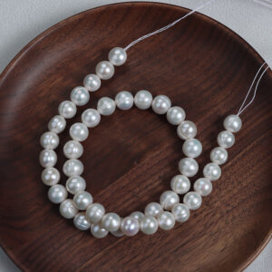 Perlas de agua dulce de 9 mm, casi redondas, roscadas, para joyería DIY