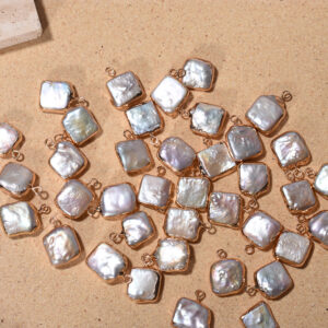 Baroque Square Bezel Freshwater Pearl Pendants for DIY