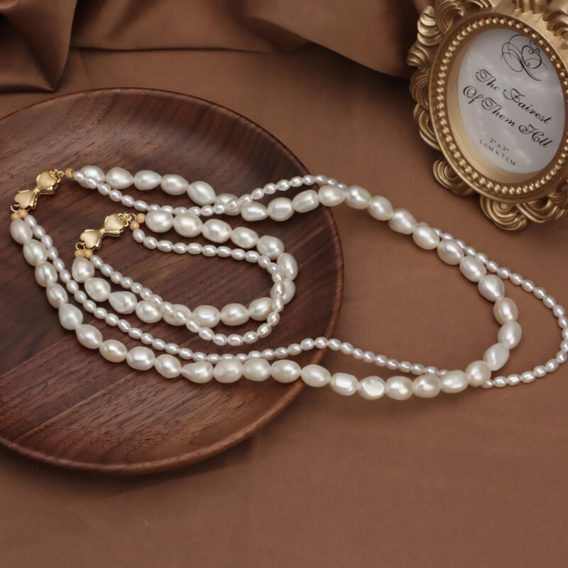 Double Layer Freshwater Pearl Necklace with Gold Butterfly Clasp