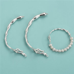 S925 Silver Irregular Solid Curved Tube Half Bracelet