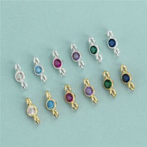 S925 Silver Mini Double-Ring Rhinestone Charm