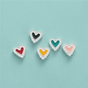 Perle cœur multicolore en résine et argent sterling S925