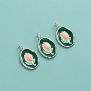 Dije de flor de tulipán de resina de plata esterlina S925