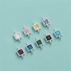 Breloque double anneau carré en argent sterling S925 avec zircon