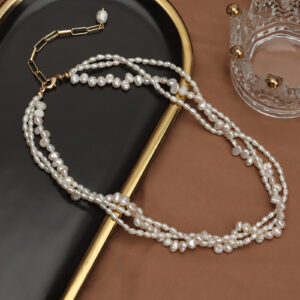 Triple Strand Freshwater Pearl Choker Necklace