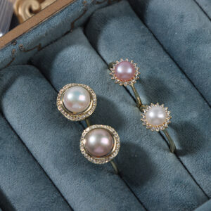 Adjustable Pearl Dome Ring with Zircon Halo