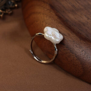 Adjustable Pearl Flower Ring in S925 Sterling Silver
