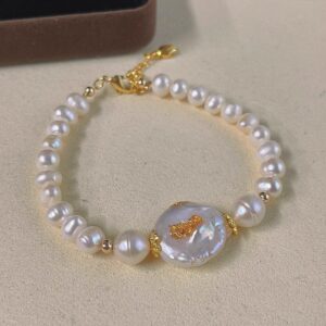 Coin Pearl Bracelet with Gold Accents