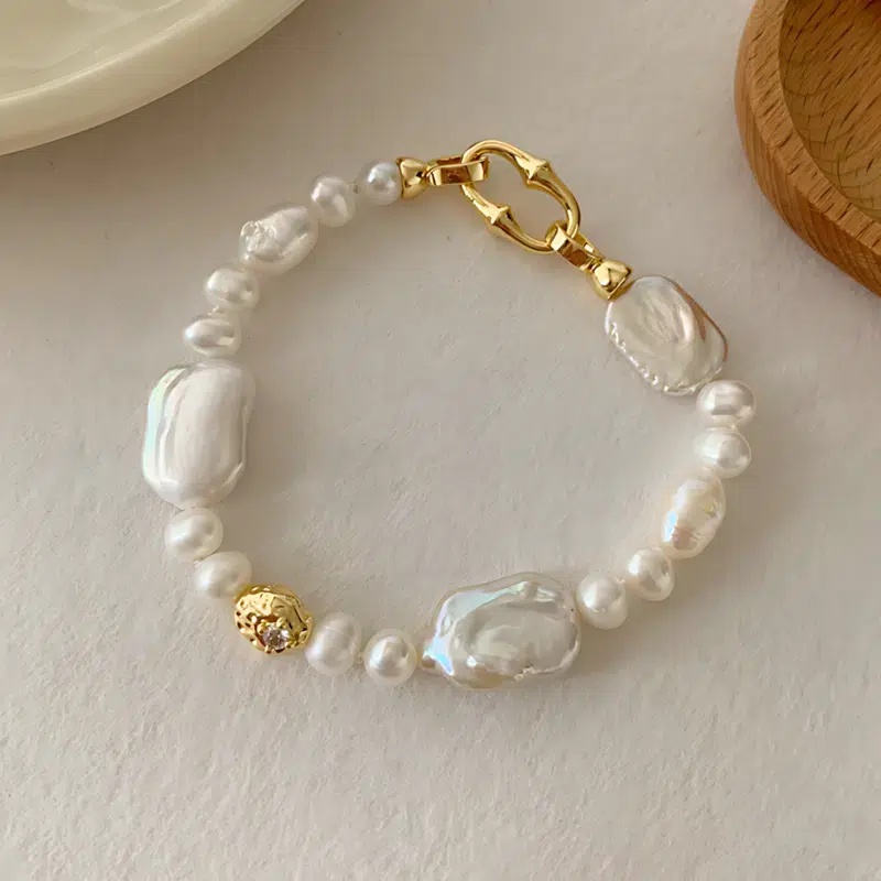 Gold Irregular Cultured Freshwater Pearl Bracelet