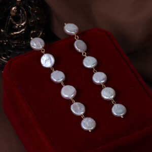 Goldene lange Münz-Barockperlen-Ohrringe