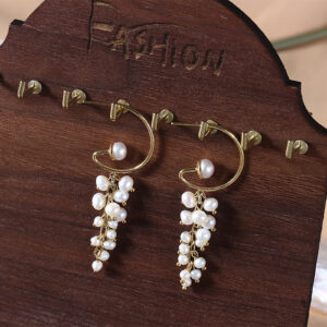 Gold Pearl Grape Earrings with Clustered Design