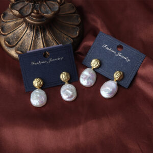 Large Flat Pearl Earrings in S925 Matte Gold Plating