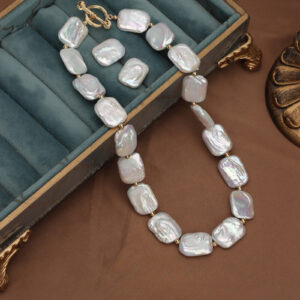 Square Pearl Necklace Set with Gold Beads