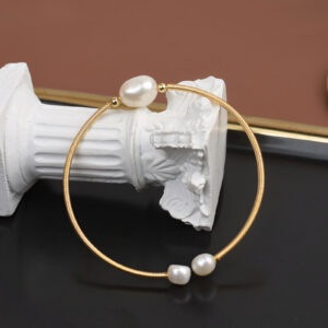 Adjustable Gold Freshwater Pearl Cuff Bracelet