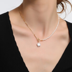 Freshwater Pearl Gold Chain Necklace Baroque Pendant