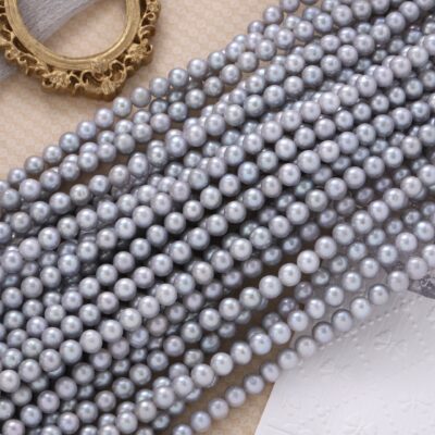 5-6mm round grey natural freshwater pearls