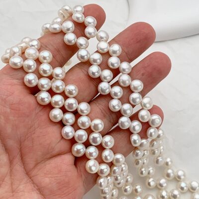 Perla de agua dulce natural de botón redondo plano de 7 mm