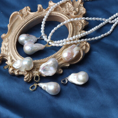 Colgantes de perlas naturales de agua dulce iridiscentes de plata S925 de 14-15 mm