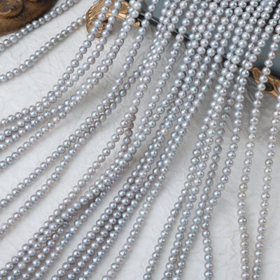 Perlas de agua dulce redondas de 3-4 mm de color gris brillante
