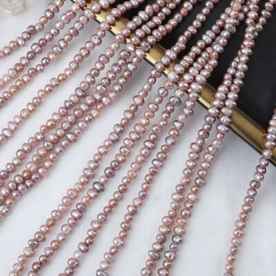 4 mm mehrfarbige, kernlose Süßwasserperlen im Kartoffeldesign mit Gewinde