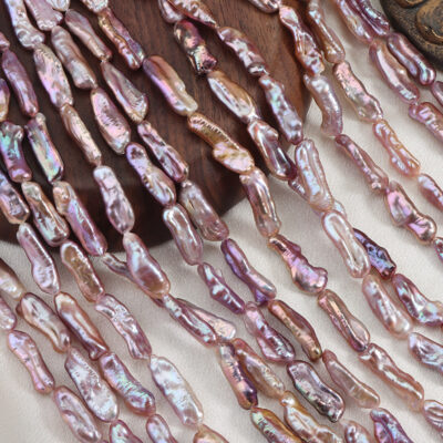 7-9mm Iridescent Purple Biwa Baroque Pearls