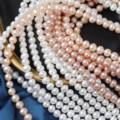 Perlas de agua dulce naturales, ovaladas y lisas de 7 mm, sin núcleo