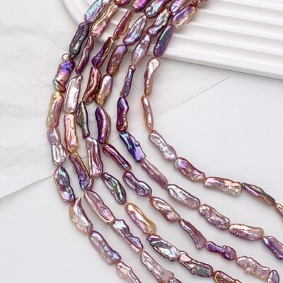 Fine 8mm Purple Irregular Biwa Natural Pearls
