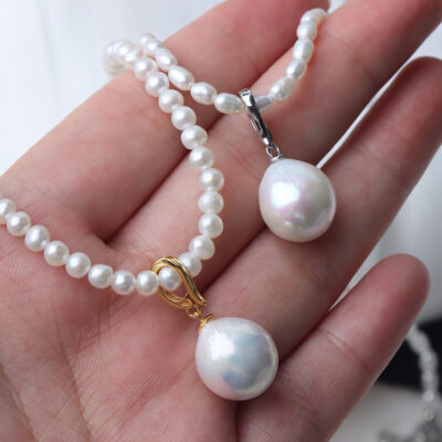 Pendentif perle Edison ronde en argent S925 de 12 à 13 mm