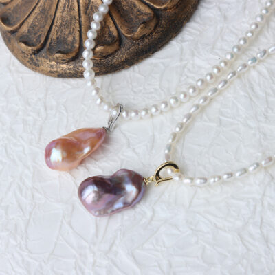 S925 Silver Multicolor Baroque Fish Tail Freshwater Pearl Pendant