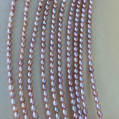 3-4mm Seedless Natural Purple Rice-Shaped Freshwater Pearls