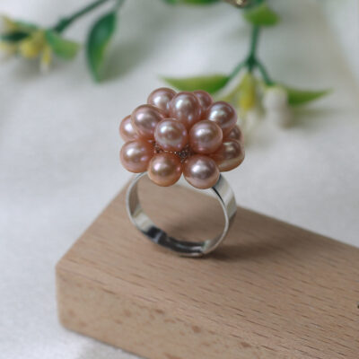 Anillo ajustable de perlas de arroz de agua dulce natural