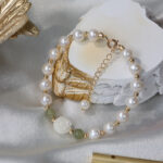 Bracelet en jade Hetian sculpté en perles d'eau douce et rose - Détails