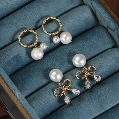 Details zu vergoldeten Zirkon-Süßwasserperlen-Ohrringen aus 925er Sterlingsilber