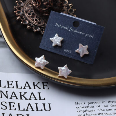 S925-Silver-Baroque-Freshwater-Pearl-Star-Studs-Over-Details