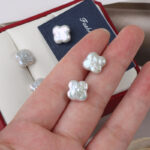 S925-Silber-Süßwasserperle-Kleeblatt-Ohrstecker-Details