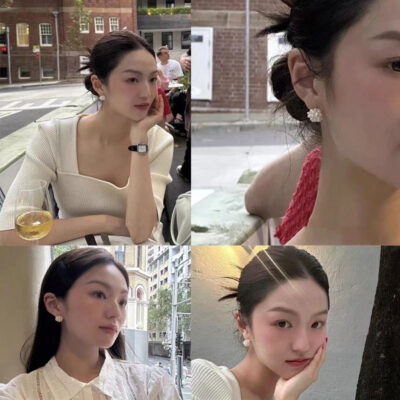 Boucles d'oreilles florales françaises en argent S925 et perles d'eau douce