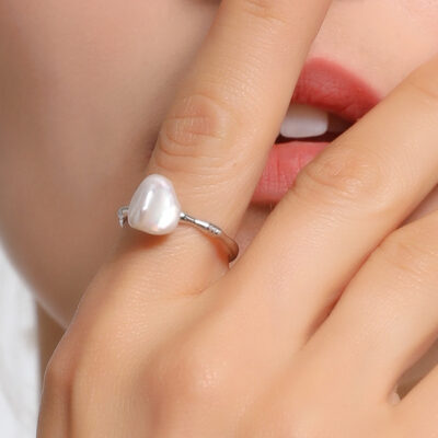Anillo de perla de agua dulce barroca de ley S925 con motas - Detalles - Ver