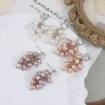 Pendientes con borlas de perla de agua dulce, uva y circonita S925, con detalles de incrustaciones