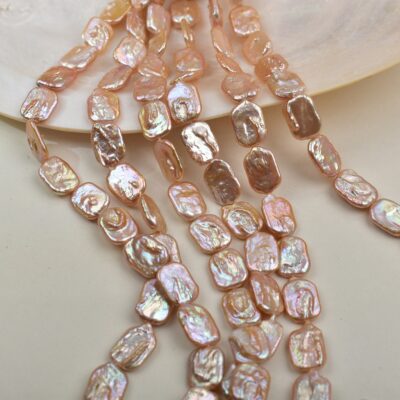 Perles d'eau douce baroques carrées champagne naturelles de 15 mm