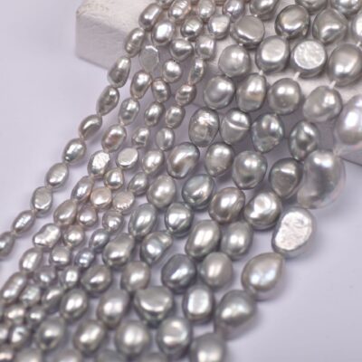 4-11mm Dyed Gray Dual Luster Electroplated Baroque Pearls
