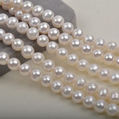 Perlas de agua dulce blancas redondas naturales de 9-10 mm