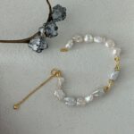 Collar de perlas de agua dulce con monedas irregulares, chapado en oro de 18 quilates, con pantalla lateral