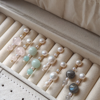 Boucles d'oreilles Edison en argent 925, perles et cristal rose