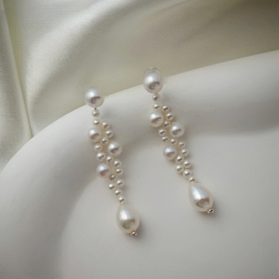 Boucles d'oreilles de mariée en argent 925 et perles d'eau douce