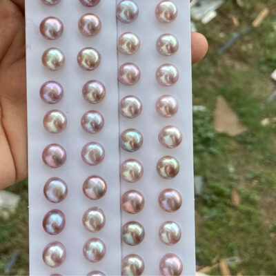 A Pair of 9-10mm Purple Seedless Coin Freshwater Pearls